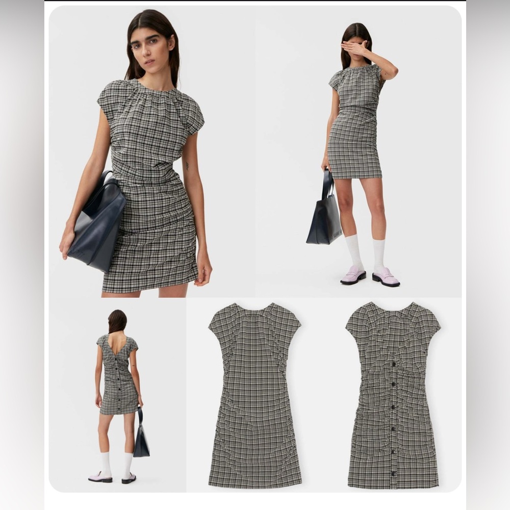 Ganni Seersucker Ruched Mini Dress